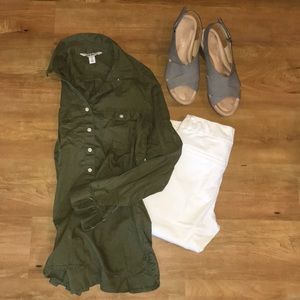 Olive Green Linen Button Up